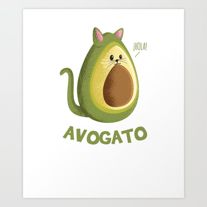 Avogato - Funny Avocado Cat Art Print