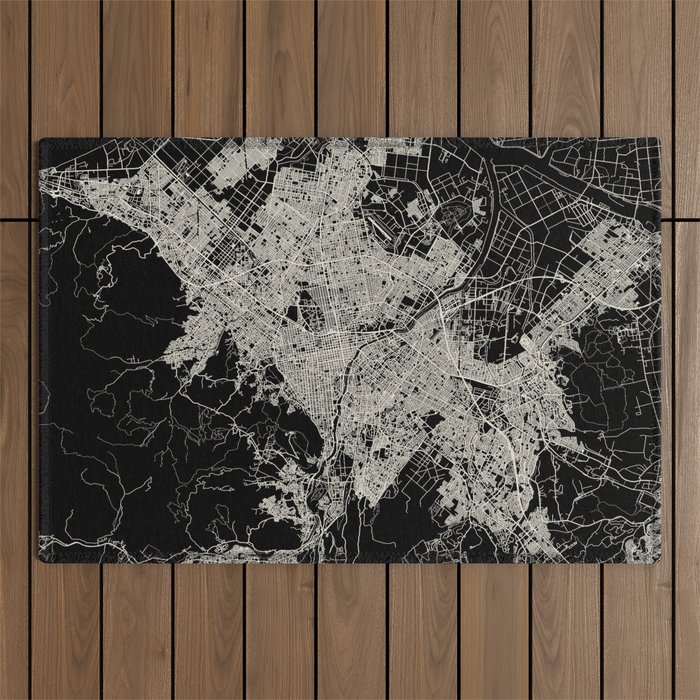 Sapporo - Japan - Black and White City Map Outdoor Rug