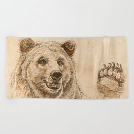 Grizzly Bear Greeting Beach Towel