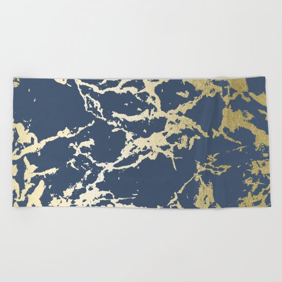Simply Kintsugi Ceramic Gold on Indigo Blue Beach Towel