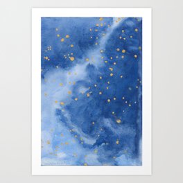 Blue and Gold Starry Night, Summer Stargazing Collection Art Print