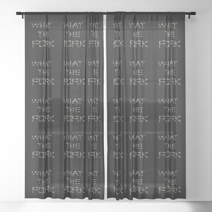 WHAT THE FORK design using fork images to create letters black background Sheer Curtain