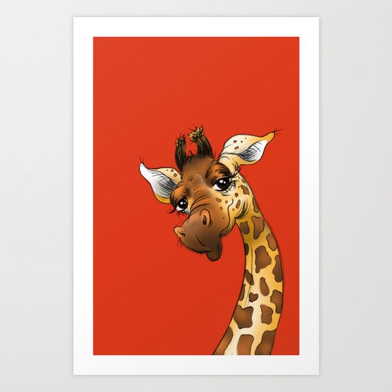 Red Giraffe! Art Print