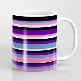 [ Thumbnail: Eyecatching Indigo, Blue, Hot Pink, Lavender, and Black Colored Lines Pattern Coffee Mug ]