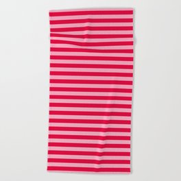 Retro, Beach, Colorful Stripes, Pink and Red Beach Towel