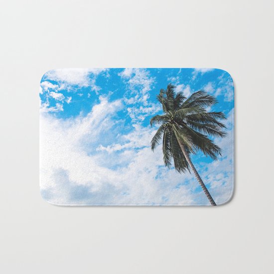 Palm Tree under Blue and White Bath Mat