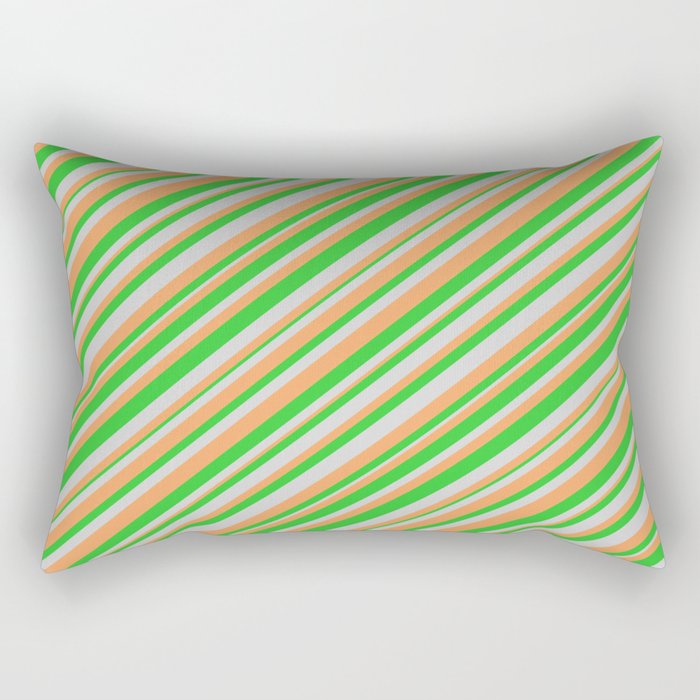 Light Grey, Brown, and Lime Green Colored Stripes Pattern Rectangular Pillow