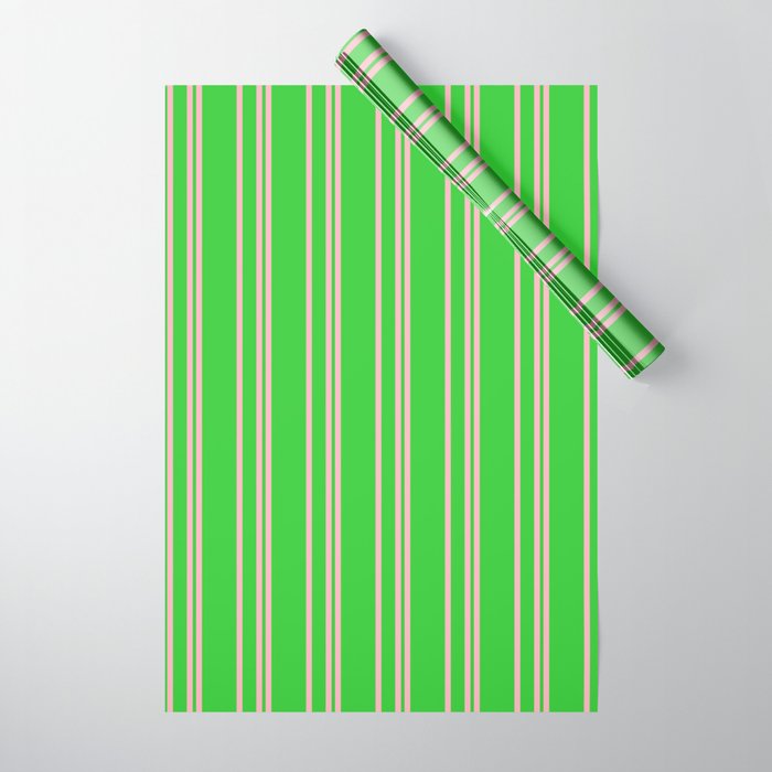 Light Pink & Lime Green Colored Lined Pattern Wrapping Paper