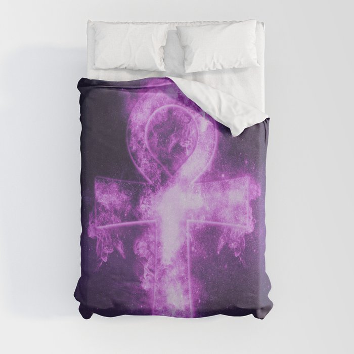 Ankh. A symbol of life. Symbol of immortality. Abstract night sky background. Duvet Cover