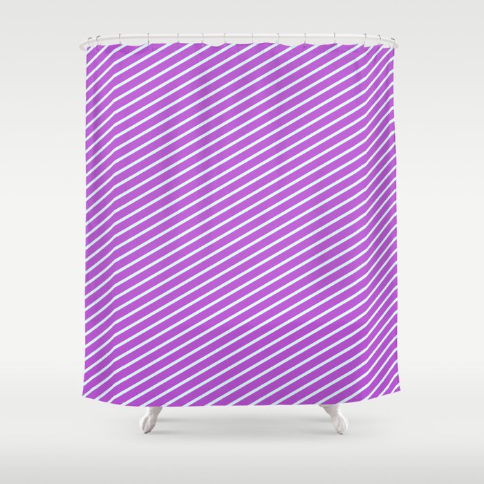 Orchid & Light Cyan Colored Pattern of Stripes Shower Curtain