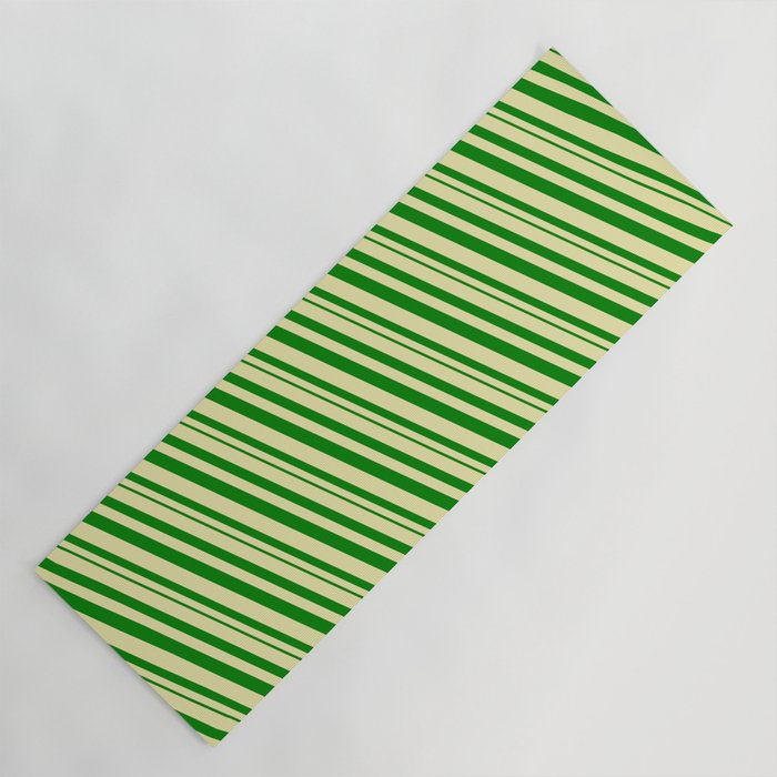 Pale Goldenrod and Green Colored Pattern of Stripes Yoga Mat