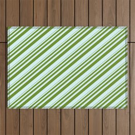 [ Thumbnail: Green and Light Cyan Colored Lined Pattern Outdoor Rug ]