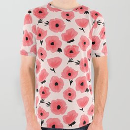 Pink Abstract Poppies All Over Graphic Tee