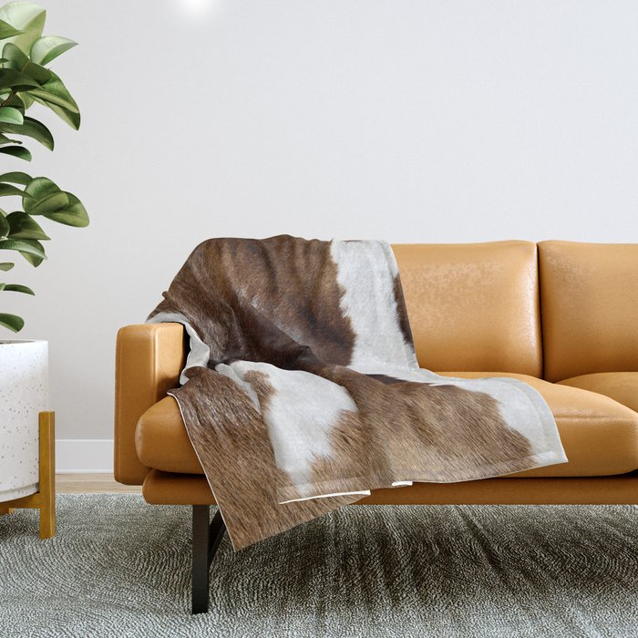 Cow Fur Cowhide Leather Brown Throw