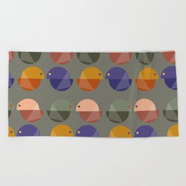 geometric bird pattern Beach Towel