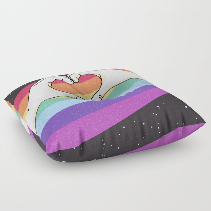 Love's Cosmic Embrace: Hands, Heart, Reaching the Hearts of Rainbow Space Stars in Galactic Radiance Floor Pillow