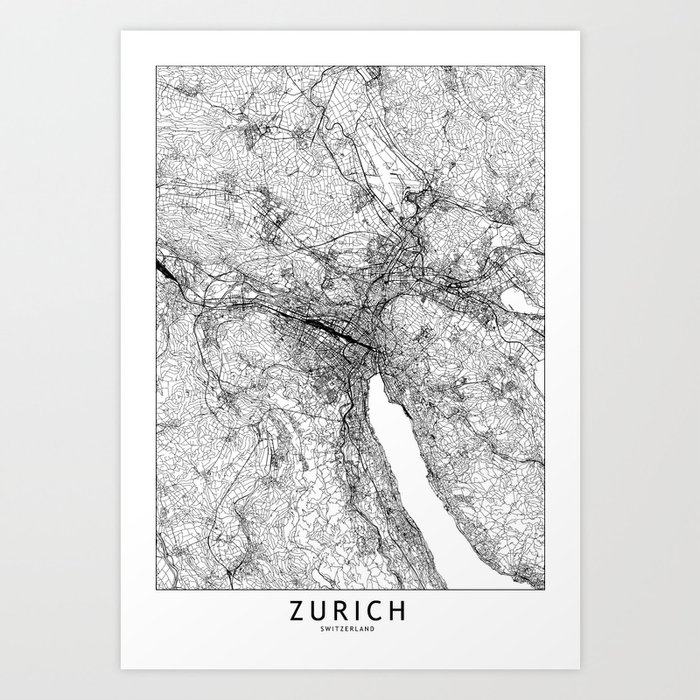 Zurich White Map Art Print