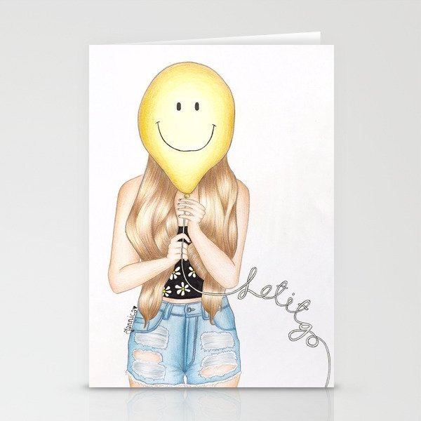 Girl with Balloon - let it go  Stationery Cards