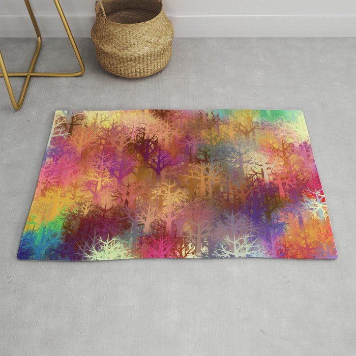 Abstract colorful tree landscape art Rug
