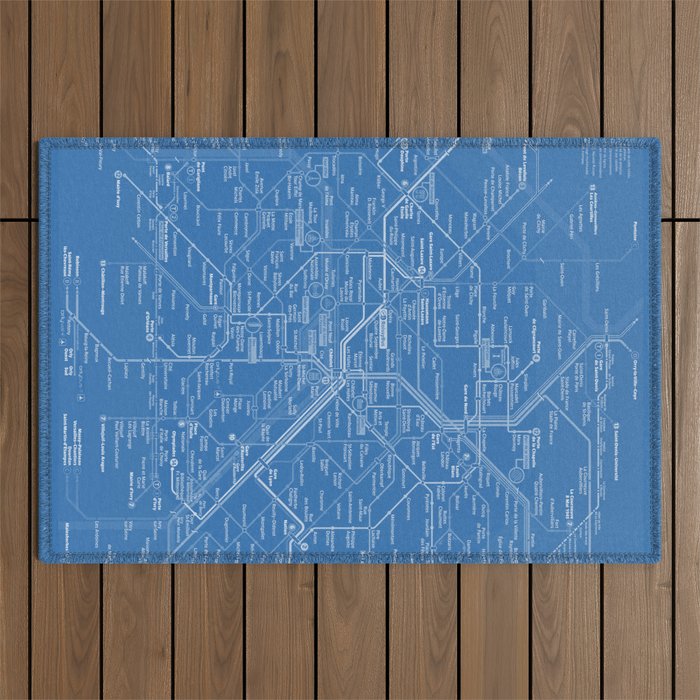 Paris Metro Map - Blue Outdoor Rug
