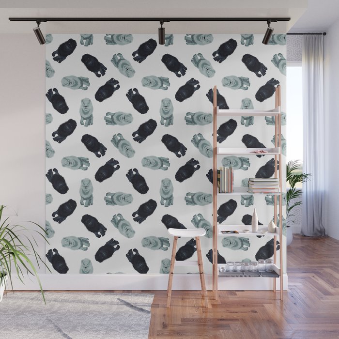 seamless pattern of black and white lions without floor with digital painting Wall Mural
