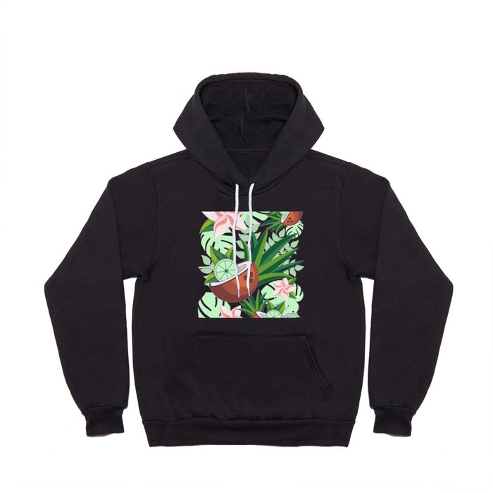 Lime in Coconut with Pink Plumeria Flowers Tropical Summer Pattern Hoody