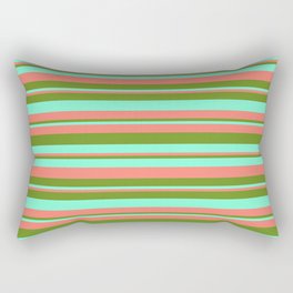 [ Thumbnail: Salmon, Green & Aquamarine Colored Stripes/Lines Pattern Rectangular Pillow ]