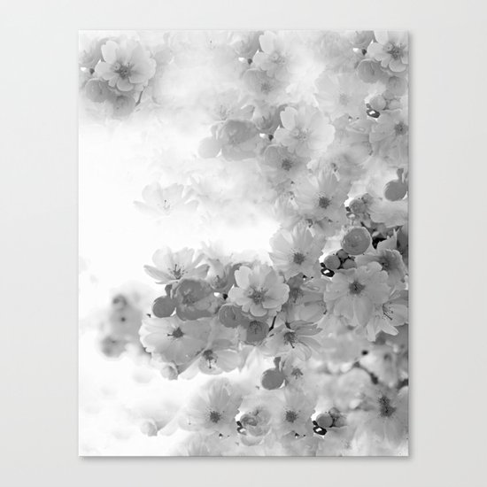 CHERRY BLOSSOMS GRAY AND WHITE Canvas Print