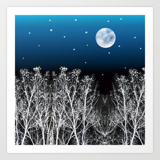 White Woods Moon Art Print