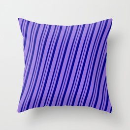 [ Thumbnail: Purple & Dark Blue Colored Pattern of Stripes Throw Pillow ]