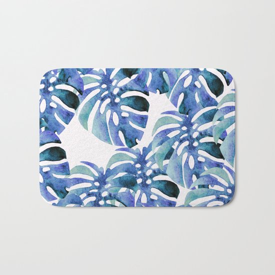 Monstera Pattern Blue Bath Mat
