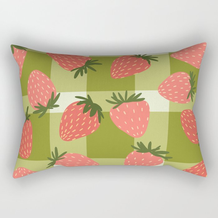 Strawberries and Gingham  Rectangular Pillow