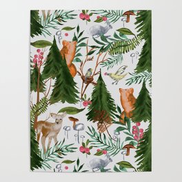 Light Winter Forest Animals Poster