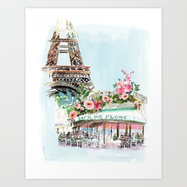 Paris Café in Spring Art Print
