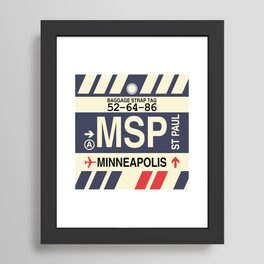 MSP Minneapolis • Airport Code and Vintage Baggage Tag Design Framed Art Print