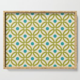 Pretty Intertwined Ring and Dot Pattern 642 Olive Green Blue and Beige Serving Tray