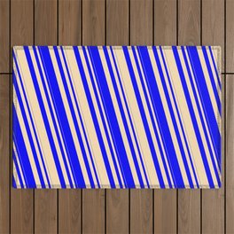 [ Thumbnail: Blue & Beige Colored Striped Pattern Outdoor Rug ]