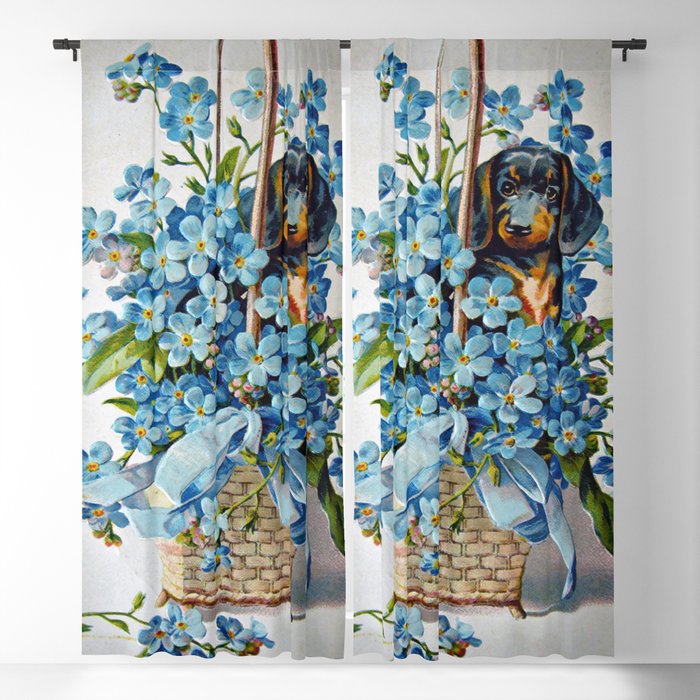 Dachshund and Forget-Me-Nots Blackout Curtain