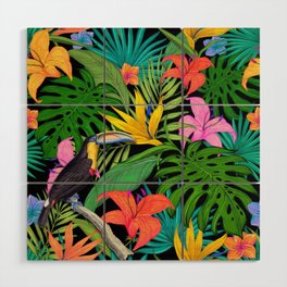 Toucan Hibiscus Floral Colorful Pattern Wood Wall Art