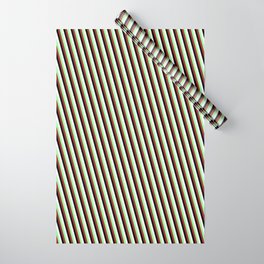 [ Thumbnail: Green, Brown, Black & White Colored Stripes Pattern Wrapping Paper ]
