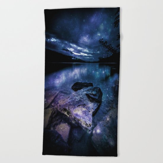 Magical Mountain Lake Indigo Teal Beach Towel