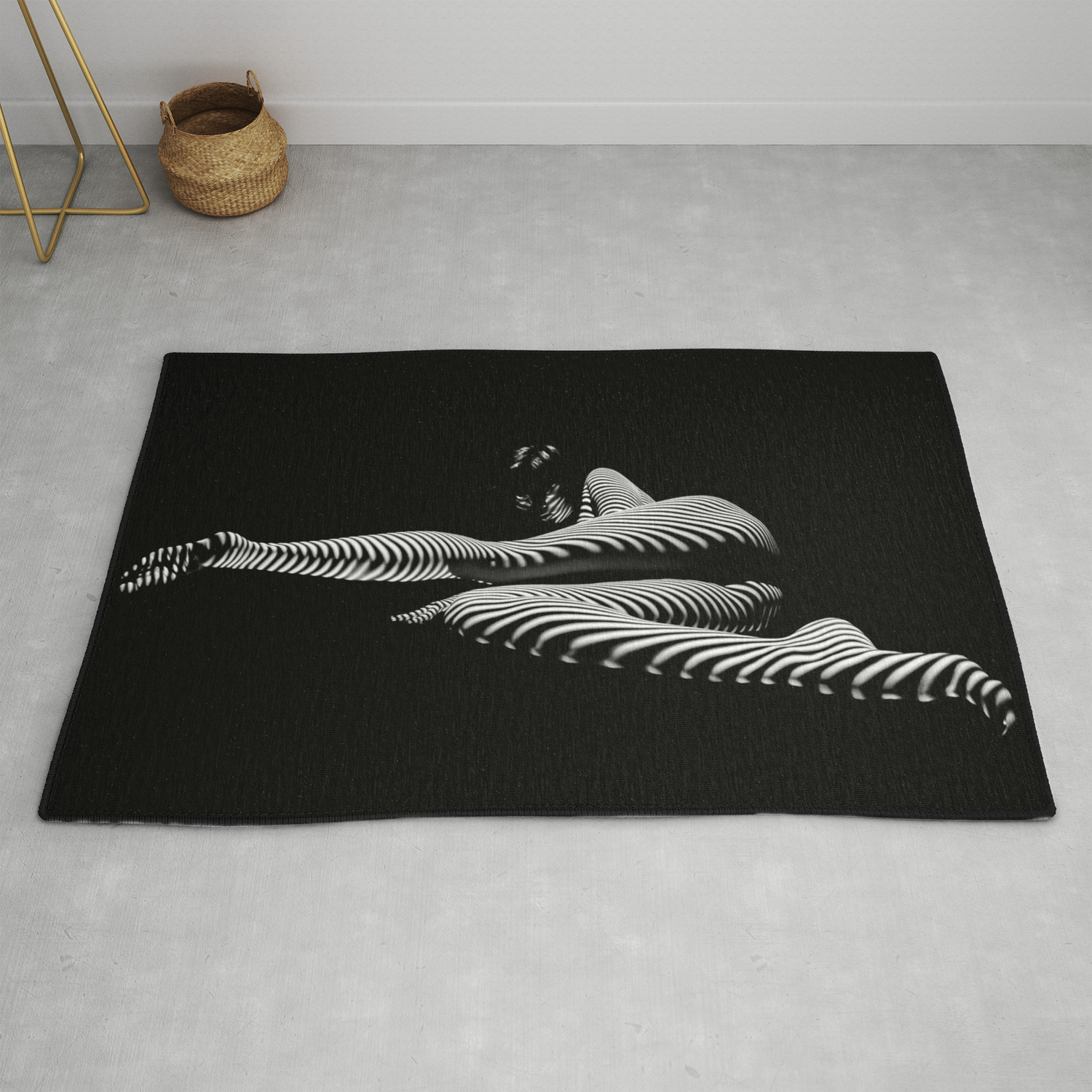 8428 Kma Bw Art Nude Abstract Zebra Stripe Woman Long Legs Rug By