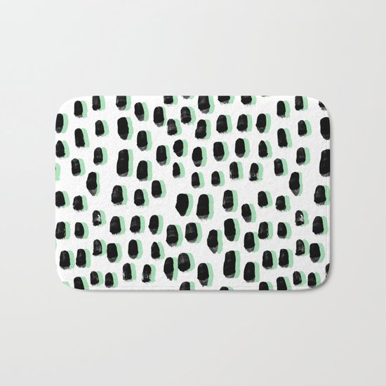 Shift pattern mint pastel black and white minimal dots painting brushstrokes modern art dorm college Bath Mat