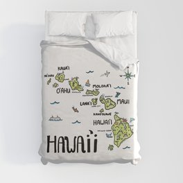 Hawaii Illustrated Map Color Duvet Cover