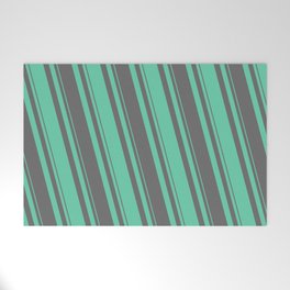 [ Thumbnail: Dim Gray & Aquamarine Colored Lined/Striped Pattern Welcome Mat ]