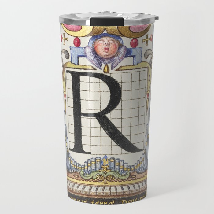 Vintage calligraphy art 'R' Travel Mug
