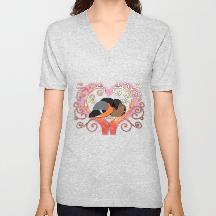 Valentine Bullfinches V Neck T Shirt