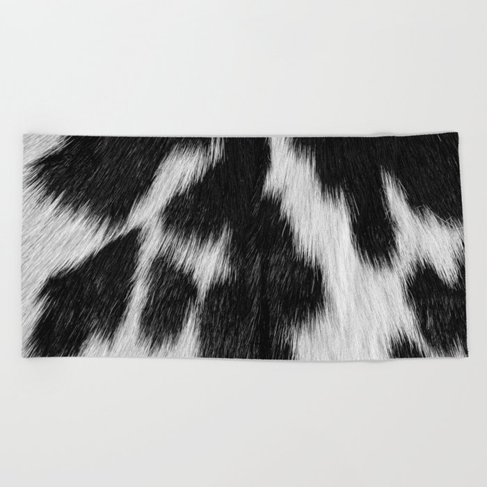 Faux Cowhide, Black and White Wild Ranch Animal Hide Print Beach Towel