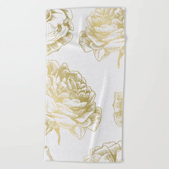 Gold Roses Beach Towel