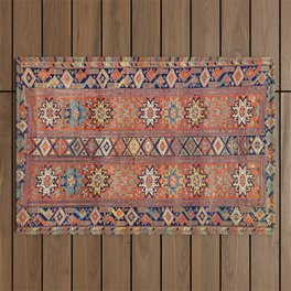 Southwestern Farmhouse I // 19th Century Colorful Red Yellow Blue Green Aztec Farm Stars Pattern Outdoor Rug